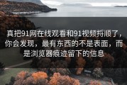 真把91网在线观看和91视频捋顺了，你会发现，最有东西的不是表面，而是浏览器痕迹留下的信息